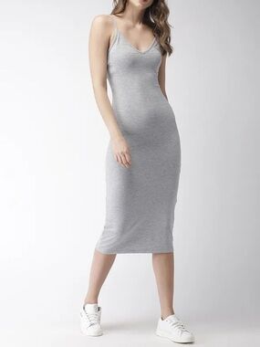 Forever 21 Light Grey V-Neck Midi Dress